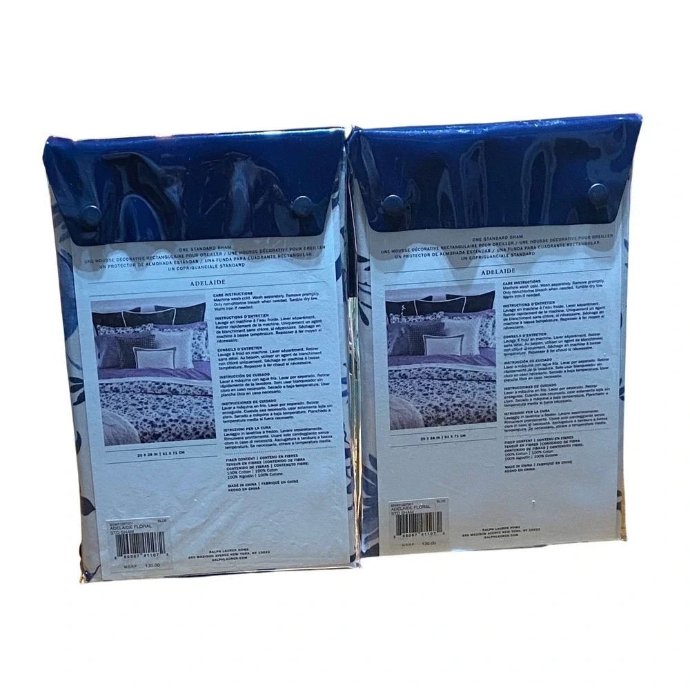 Ralph Lauren Adelaide Floral‎ Blue Standard Sham Pillow Cover 20x28 New QTY 2